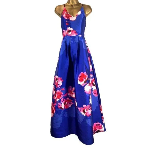 Floral Formal Dress S Strappy Bloom Ball Gown Pockets Prom Wedding Fairy Witch - Picture 4 of 14